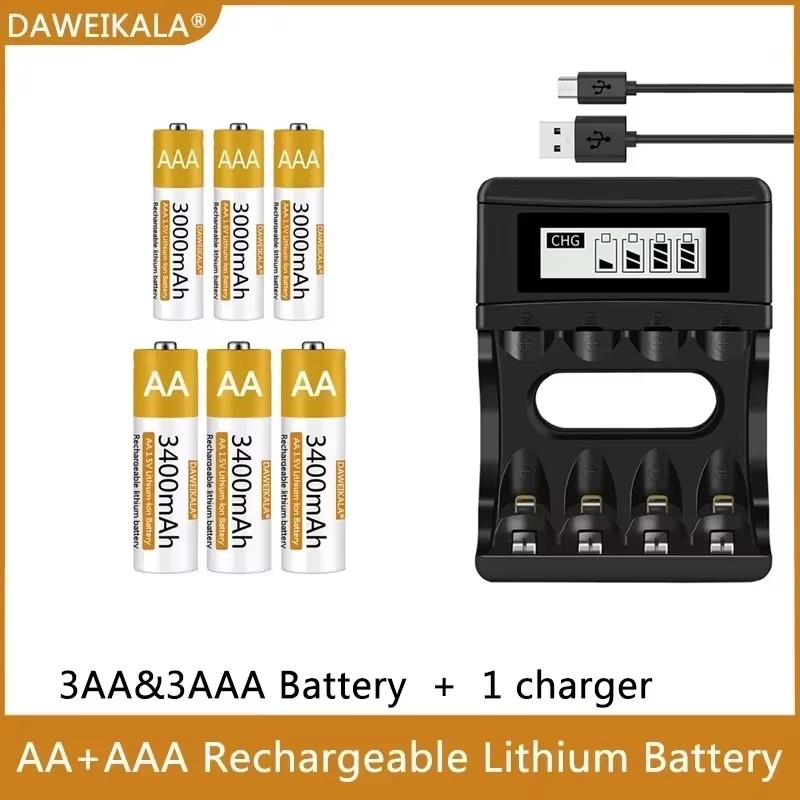 1.5v stk. aa/aaa genopladelige lithium-batterier. -100%  stk. originale polymer-li-ion-batterier med usb-oplader. hurtigopladning, lang levetid til legetøj/genbrug.: Orange