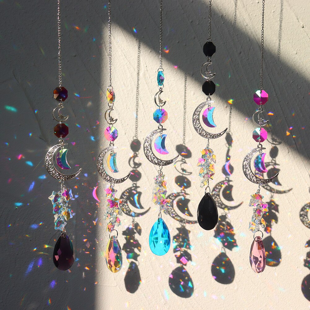 Sun catcher Crystal Moon campanelli eolici prismi diamantati appeso luce Catcher arcobaleno fai tende da finestra pendente decorazioni per la casa