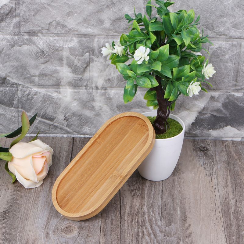 Oval Shape Bamboo Wood Saucer Plant Tray Mini Plant Flower Pot Stand Favor Succulent Pot Tray Simple Home Balcony