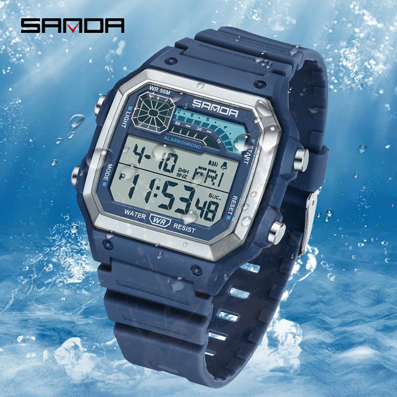 SANDA Outdoor Sport Elektronische Chronograph Uhr Männer Multifunktions Uhren Wecker Chrono Wasserdichte LED Digital armbanduhr