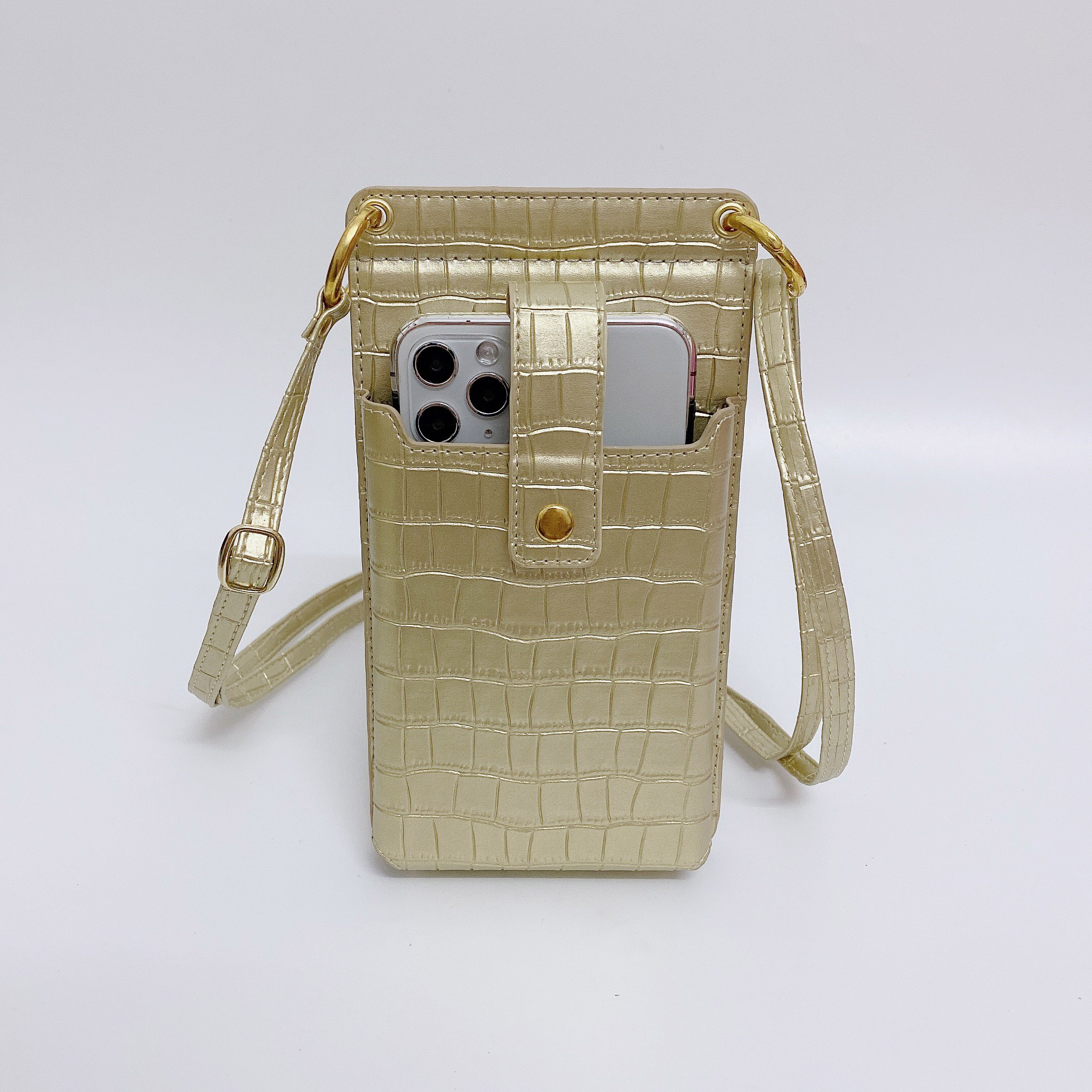 Universele Neck Strap Telefoon Bag Case Pouch Voor Xiaomi Redmi Note 9 Pro Max 9S 9A 9C 8 8T 8A 7A 7 S1 S2 A3 Card Pocket Spiegel Capa: Gold