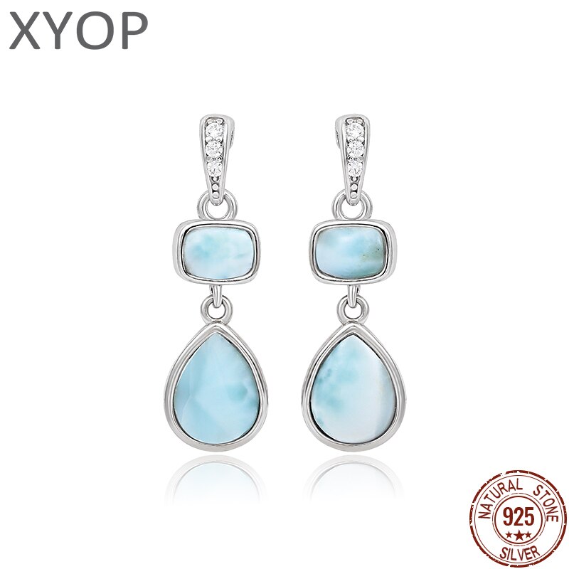 Geometrische, stromlinienförmige, lange 925 aus sterlingsilber für mädchen und damen aus natürlichem, kostbarem larimar