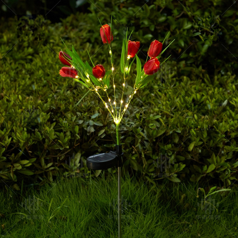 Luces solares realistas de flores de tulipán, 7 cabezales, LED, estaca de jardín, lámpara de paisaje, impermeable para jardín, balcón, patio, camino, decoración: changeable / 0-5 W