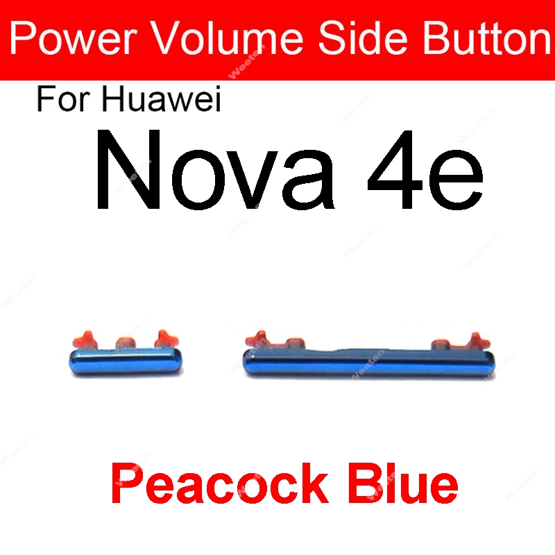 Botones de volumen de encendido y apagado lateral para Huawei Nova 3, 4, 3i, 3e, 4e, subir y bajar volumen, Nova 3, 4, teclas laterales de alimentación, piezas de repuesto: Transparente