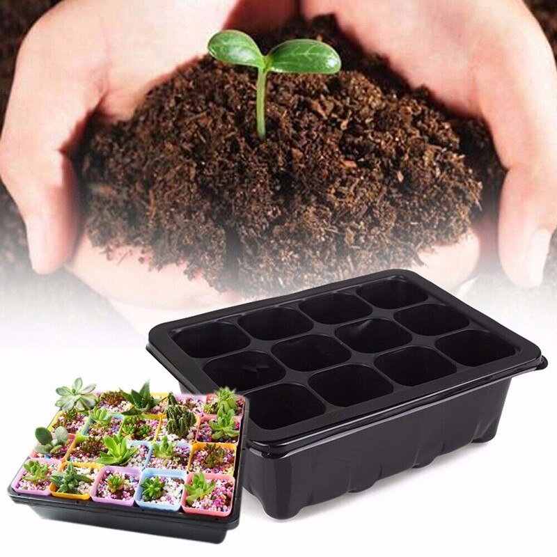 Nursery Tray With 12 Holes Plants Tray Box Plastic Square Succulent Plant Pot Mini Greenhouse Flower Planting Tray Pot Container