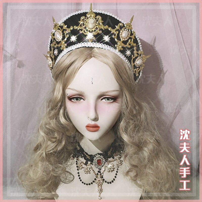 Chaîne de perles Lolita, chapeau en perles, fait à la main de Style palais, rétro, ornement de cheveux/Goth Cosplay, couronne de bijou multicolore: A  02