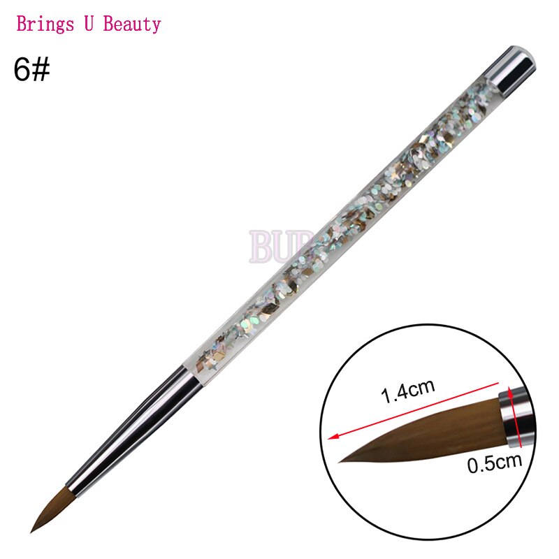 1pc fiber hår akryl nagelborste akryl naglar rund nagel konst borste med flytande glitter handtag för carving målning förlängning: Storlek nr .6