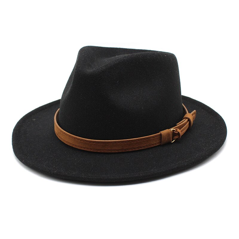 lidafish Wool Felt Fedoras Hats For Men Autumn Winter Trilby Cap Curved Brim Formal Jazz Dress Hat: black
