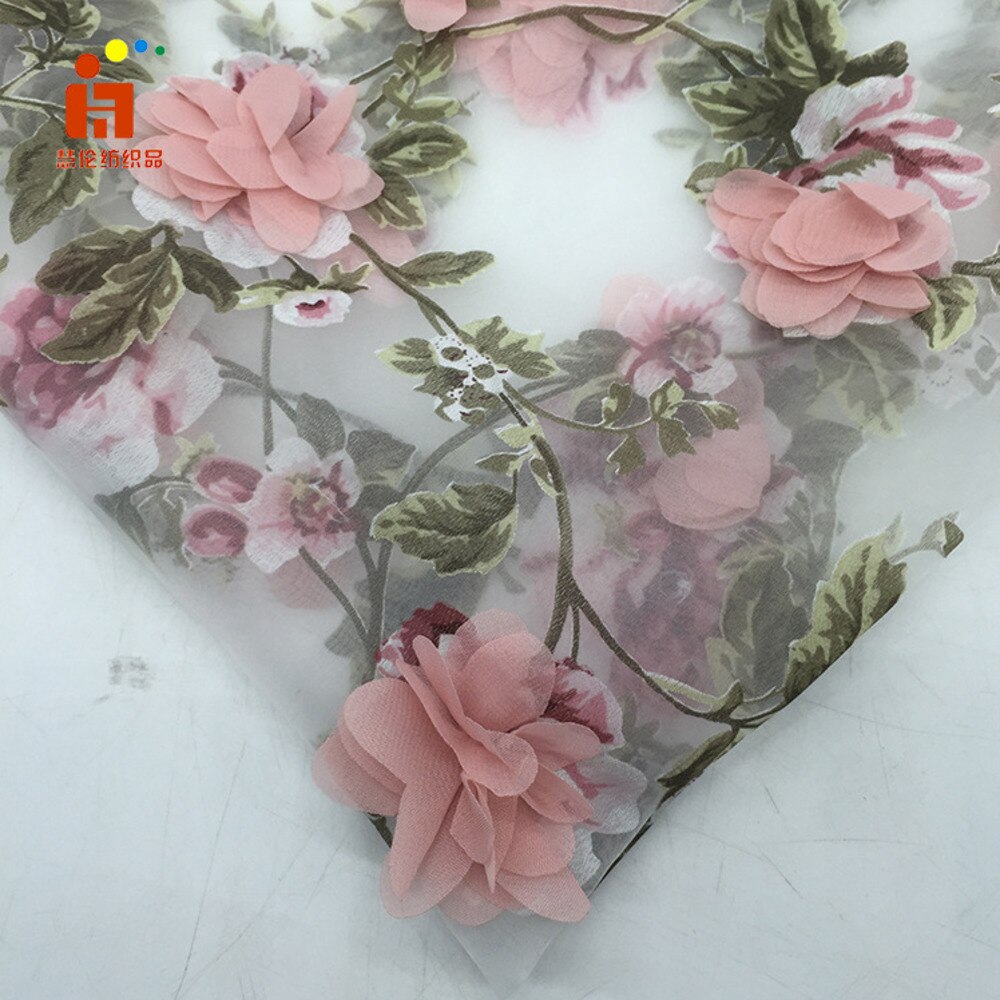 Bredde 140cm broderede blomster blonder stof dubai syning diy tyl applikation bånd kjole bryllupsfest kjole guipure dekoration