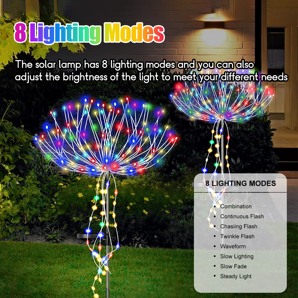Luci per fuochi d'artificio a energia solare lampada da giardino per esterni impermeabile a portato 8 modalità di illuminazione per decorazioni di Halloween di natale per feste in giardino