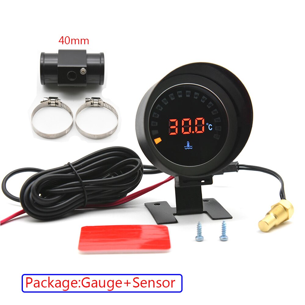 Medidor de temperatura de agua LCD redondo con Sensor de temperatura del agua, pantalla Digital M10, lente de humo, medidor automático para coche y camión, 12V y 24V: 40mm black