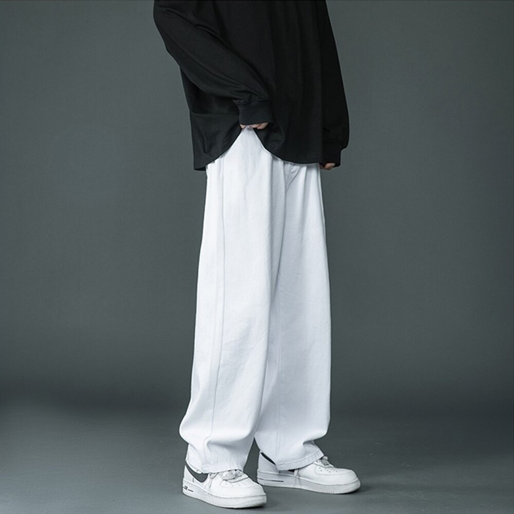 White Jeans for Men Streetwear Hip Hop Baggy Pants Loose Straight Denim Male Boyfriend Long Trousers