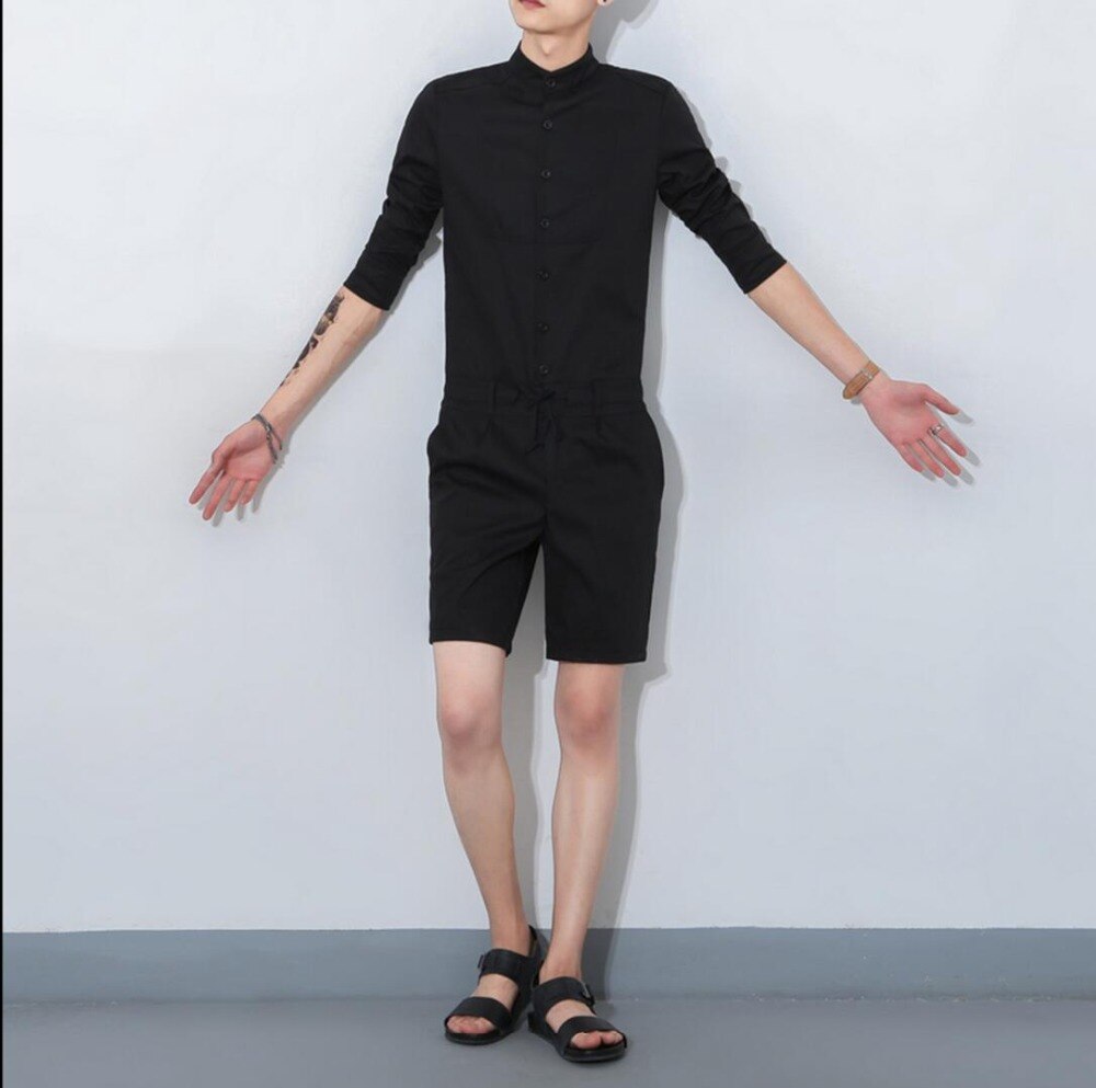 Mono informal de manga tres cuartos para hombre, conjunto de ropa de una pieza, pantalones con pechera, trajes de cantante,