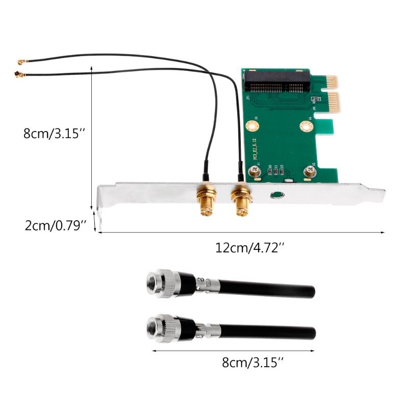 Wireless Wifi Network Card Mini PCI-E To PCI-E 1X Desktop Adapter + 2 Antennas