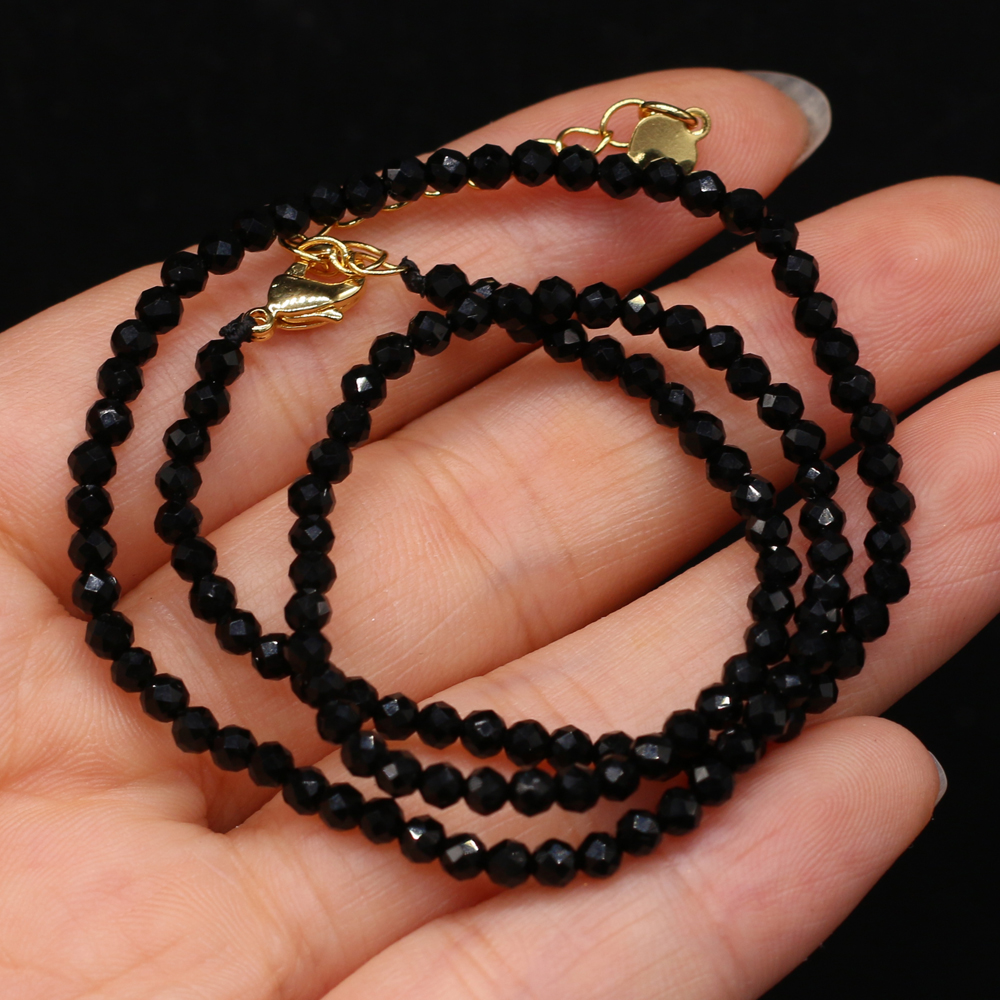Collar de espinela natural para hombres y mujeres, collar de cuentas de piedra pequeñas de 3mm, accesorios de joyería, el mejor , longitud 38 + 5cm,: Color dorado