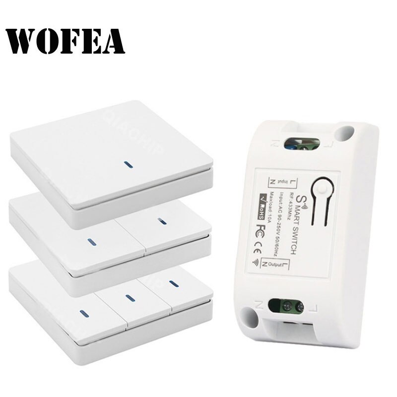 Wofea 433 mhz trådløs vægafbryder til lyslampe  rf 86 vægpanelsender sikkerhedsafbryder &amp;  ac 110v 220v relæafbryder