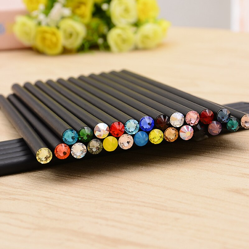 Ezone 12 Pcs Eenvoudige Stijl Potlood Leuke Kawaii Houten Zwarte Staaf Hb Potlood Met Kleurrijke Diamant School Schrijven Studenten Briefpapier