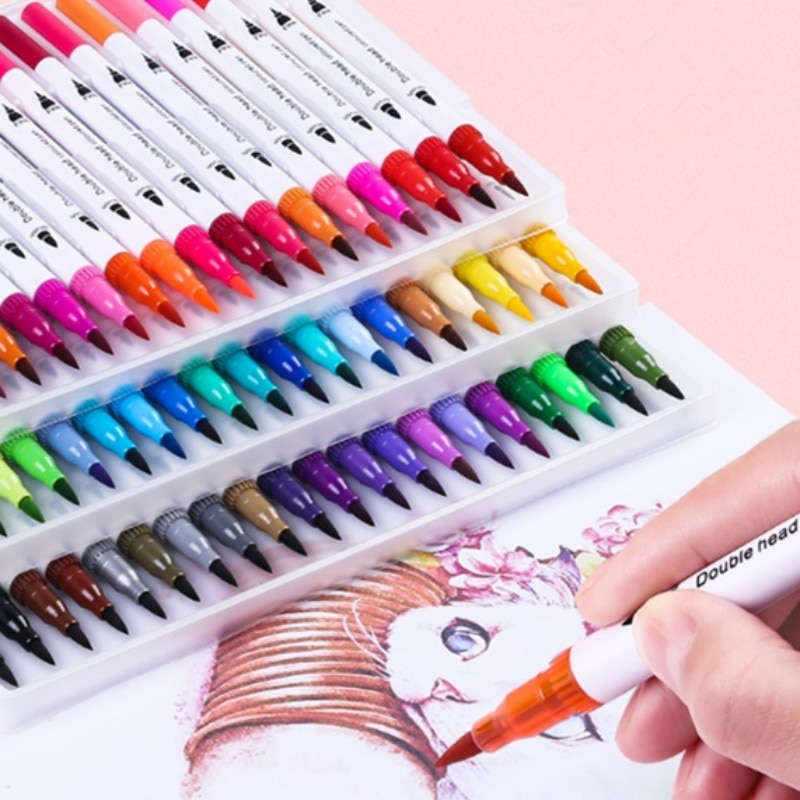 Rotuladores de doble punta para niños y adultos, juego de 12/24/36/48/60/80/100, rotuladores de arte para pintar y dibujar, material escolar
