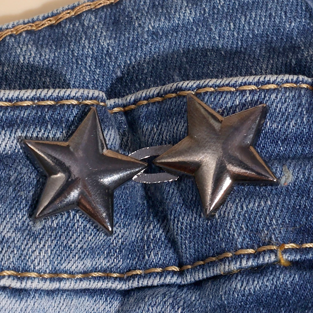Botón de cintura con lazo para apretar, hebilla de cintura ajustable en forma de estrella y flor, sin costura, broche para pantalones, alfileres de fijación para pantalones vaqueros reutilizables: Verde negro / Chapado en oro antiguo