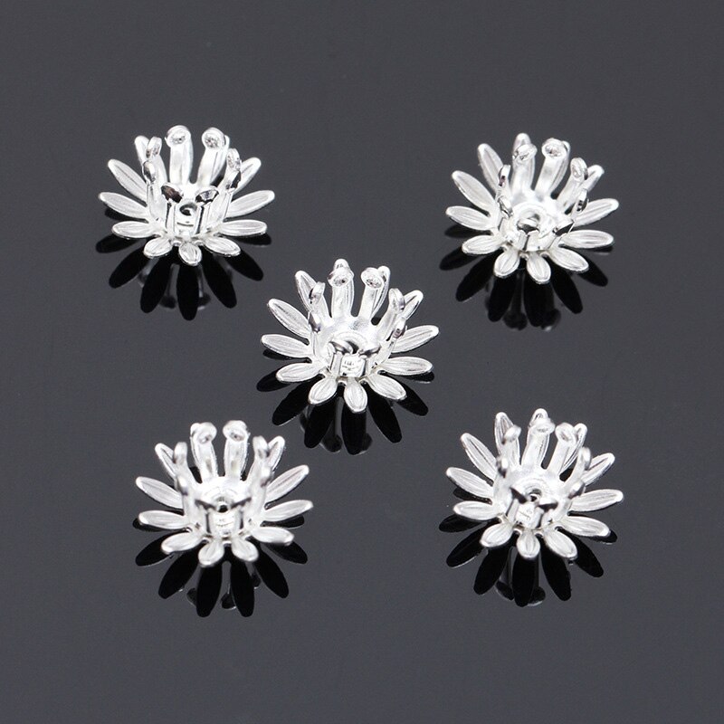 Mibrow 20pcs/lot 6 Colors 10mm Copper Flower Bead Caps Flower Filigree Loose Spacer Bead End Caps For DIY Jewelry Making: Silver