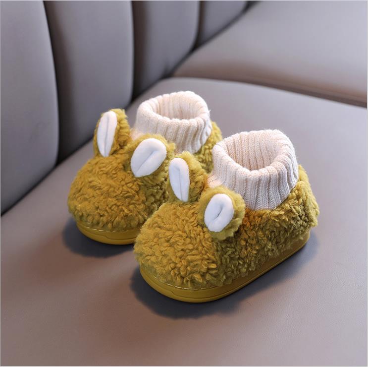 Baby Winter Warme Vlies Booties, Anti-Unterhose Weiche Sohle Kleinkind Hausschuhe mit Ebene Ohren Gemütliche Socken: Gelb / 15