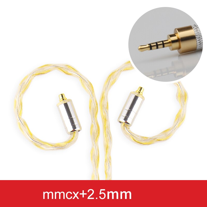 TRN 8 Core TC Silver Plated Cable HIFI Earphone MMCX/2Pin Connector Use For TRN v90 V10/V20/V60 V30 V80 IM1 IM2 X6: Gold2.5MM MMCX