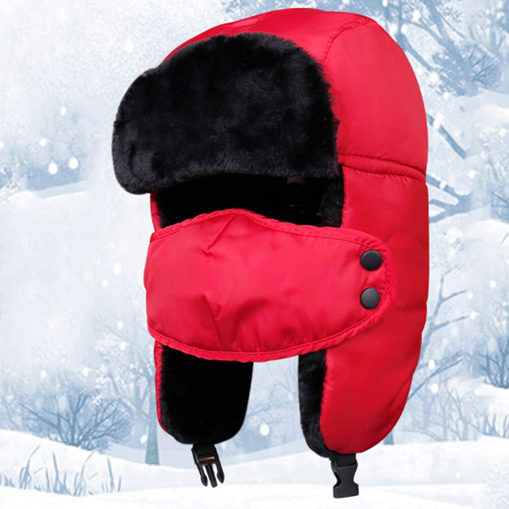 Winter Unisex Face Mask Earflap Plush Lined Hat Thick Warm Outdoor Riding Cap
