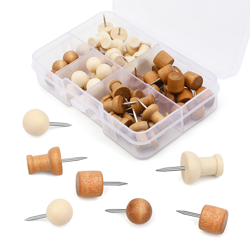 KRABALL Wooden Pushpin with Storage Box Drawing Photo Wall Studs Cork Board Pins for Decoration of Billboard Process Items