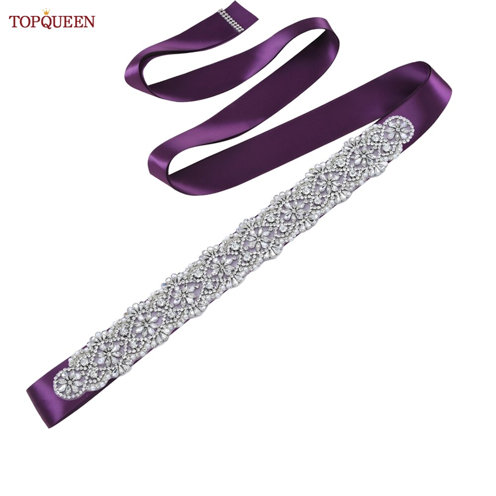 TOPQUEEN S04B damski luksusowy pasek srebrny Rhinestone pas biodrowy ślub kobieta pas pas ślubny aplikacja pasy dla kobiet szeroki: purple ribbon