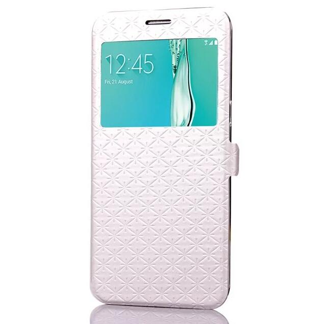 Cover Case For Samsung Galaxy S6 Edge Plus G9280 S6edge+ Flip PU Leather Shell S6 Edge G9250 Rhombus Holster Bag Window Stand: For SM S6 G9200 / White