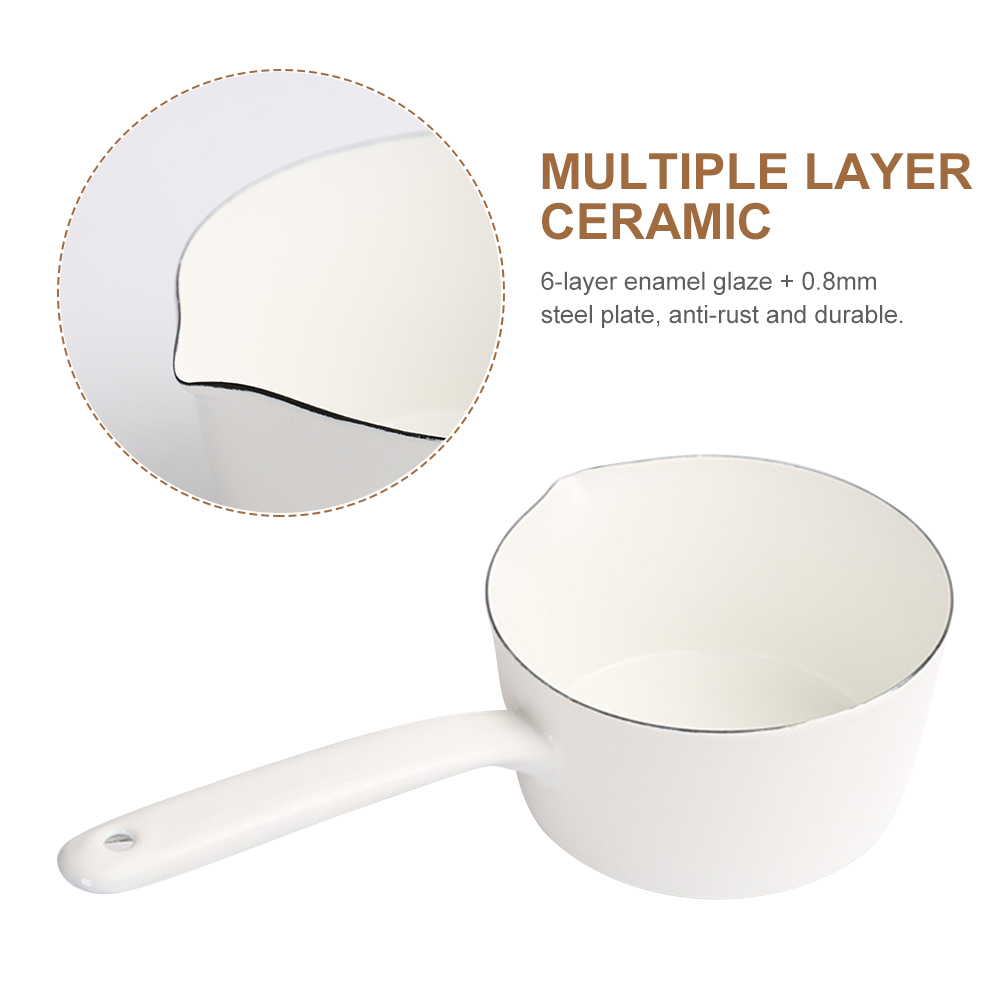 15cm Porridge Breakfast Kitchen Japanese Style Enamel Pot Gas Stove Butter Warmer Coffee Milk Boiling Saucepan Single Handle