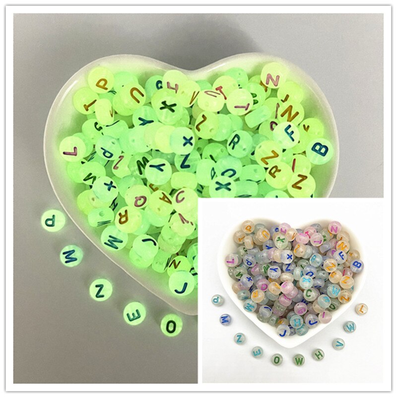 100 Uds. Cuentas luminosas de A-Z de 7x4mm, cuentas con letras, cuentas espaciadas acrílicas para fabricación de joyería, pulsera de dijes DIY