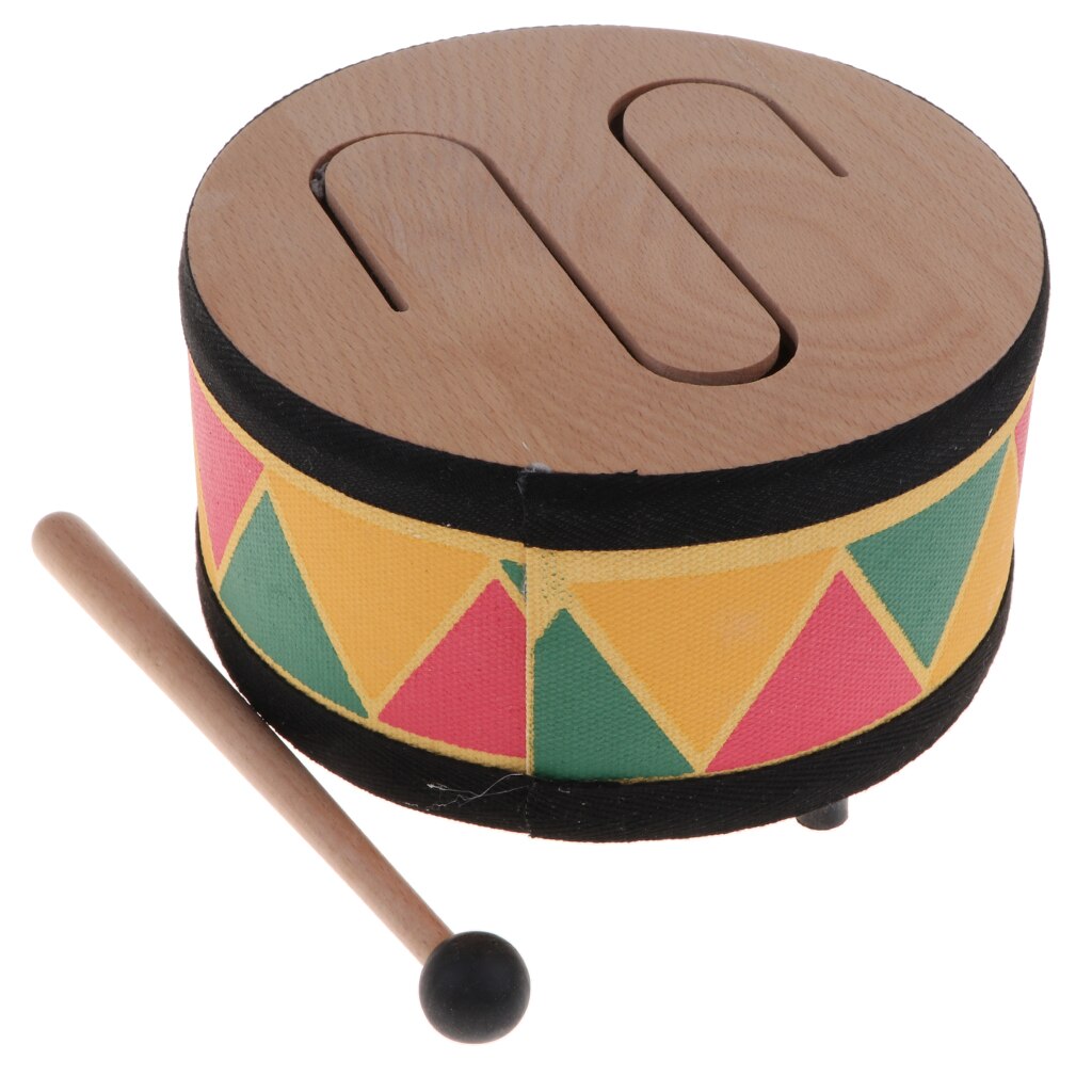 Instrumento de percusión de tambor redondo de tres tonos de madera, Juguete Musical para niños,