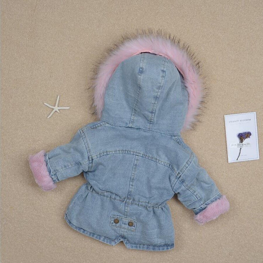 Veste en denim pour filles de 1 2-3-4-5 ans | Vêtements d'hiver en fourrure, manteaux chauds en velours plus, vestes d'hiver à capuche pour enfants