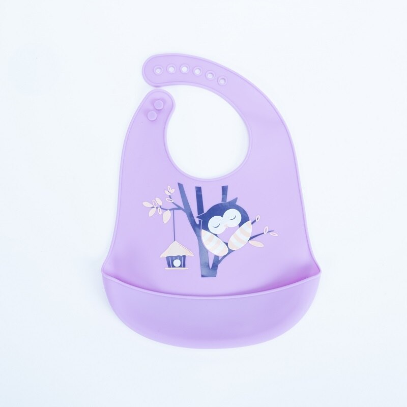 Children's cartoon silicone bib bib silicone saliva bag baby eating waterproof bib cartoon: purple