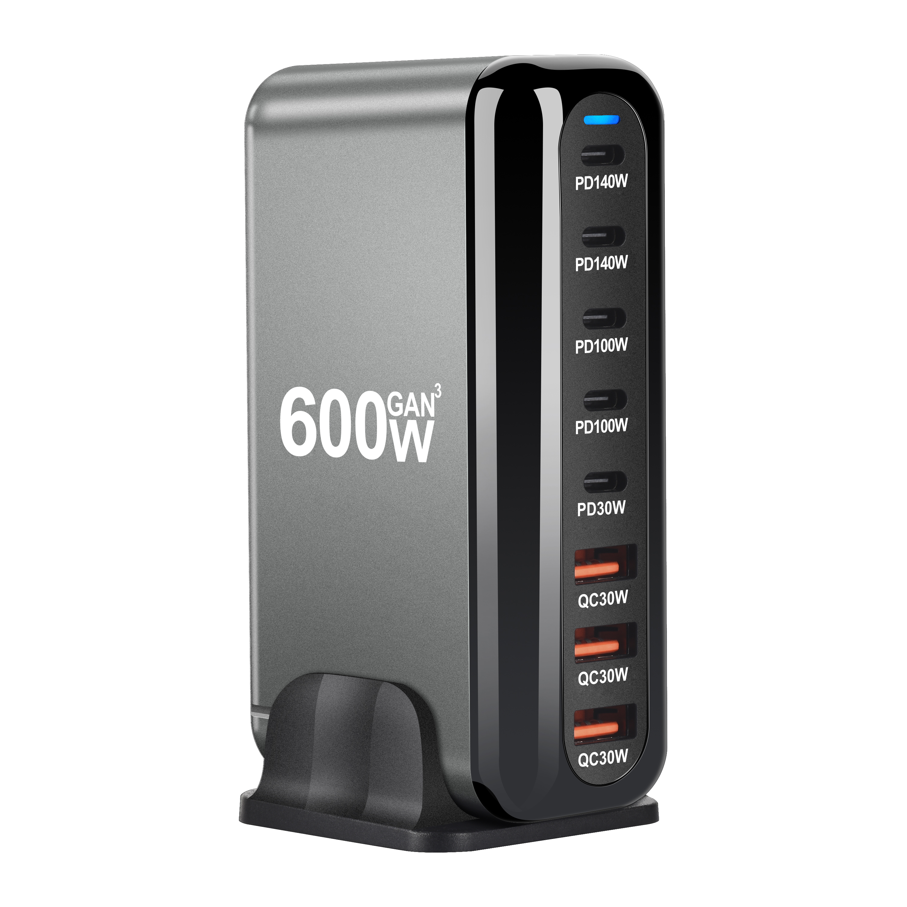 Novo carregador rápido 600w gan carga rápida 3.0 usb tipo c com 8 portas, carregador pd 5c3a para telefones e tablets, design portátil