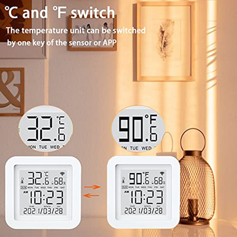 Smart Wifi Temperature Humidity Monitor Tuya Wireless Temperature Humidity Sensor Work With Alexa &amp;amp; Google Assistant