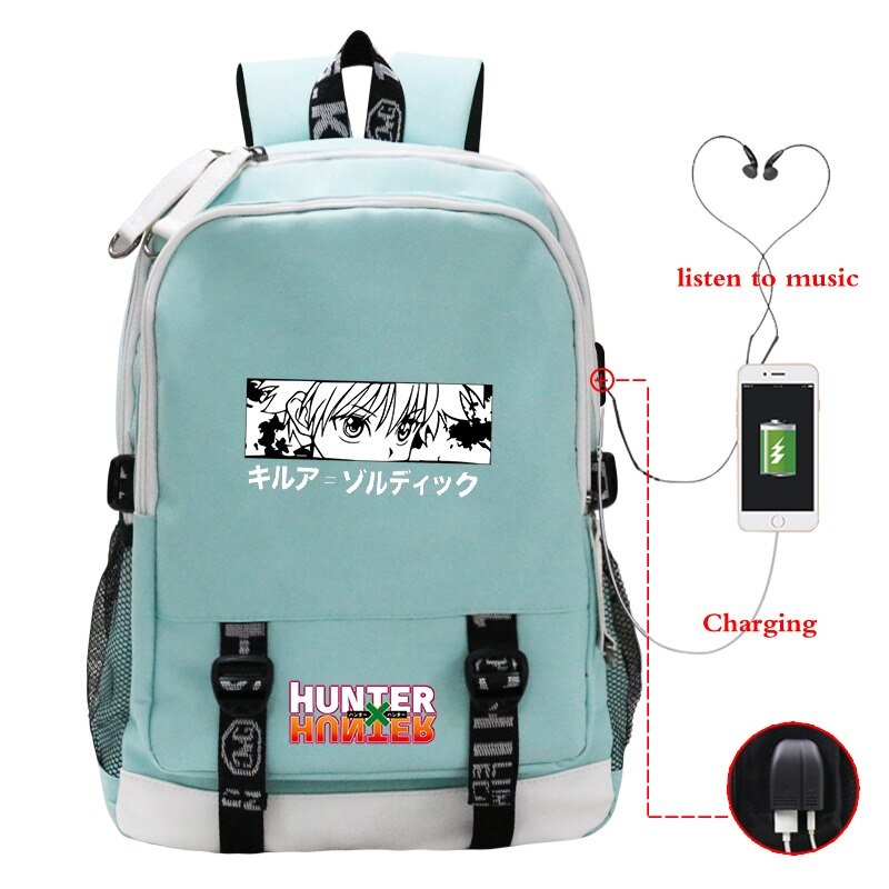 Hunter X Hunter School Bags Japan Anime BackpackS Boys Girls USB Charging Travel Large Laptop College Students Schoolbag Bagpack