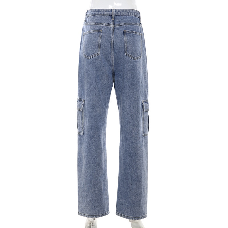 Yyxz lente herfst schattige losse grote zakken sml 3 kleuren hoge taille vrouw casual katoenen denim broek dames jeans broek