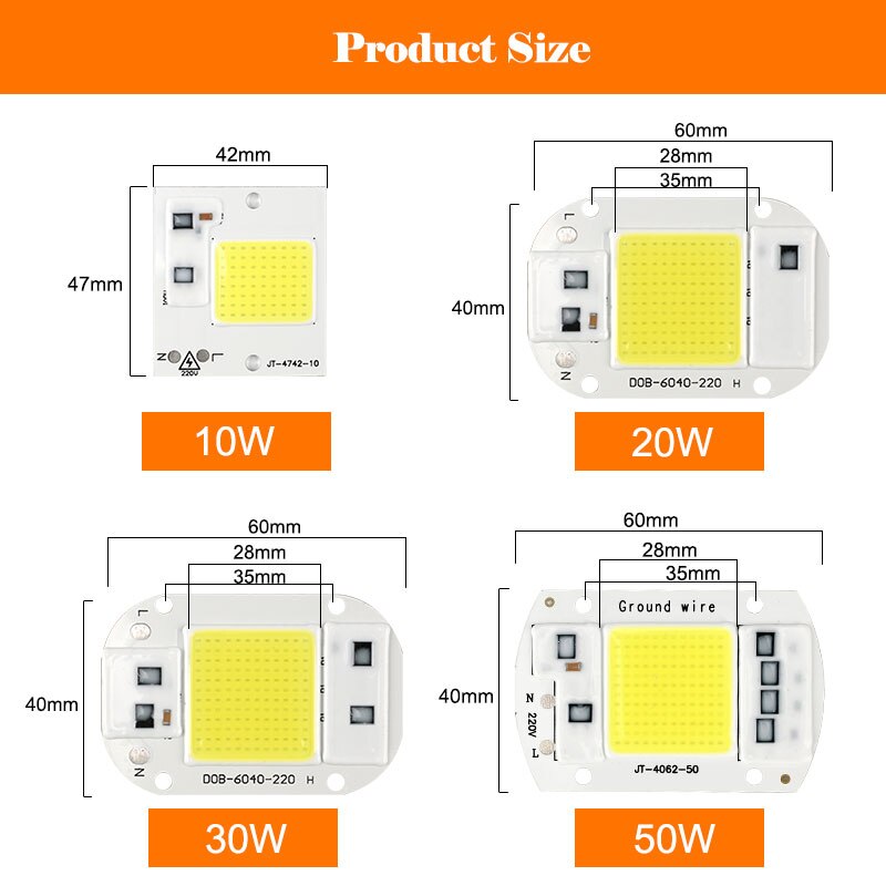 Cob led chip lampe 3w 5w 7w 10w 20w 30w 50w smarte ic lysperler 220v 240v diy til led pære projektør spotlight