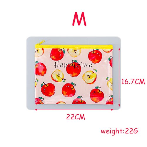 Dessin animé fruits trousse Kawaii grille fermeture éclair fichier sac petit frais étudiant stockage papeterie crayon sac école bureau: M apple