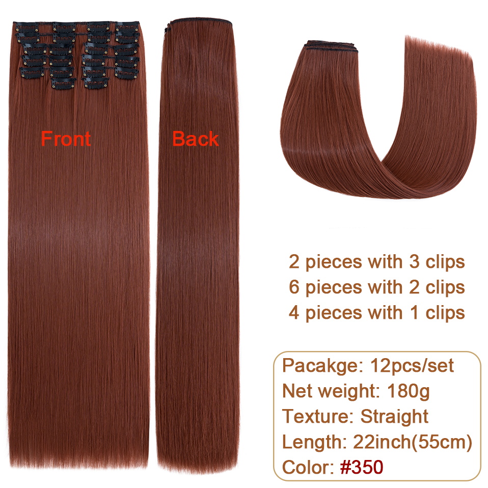 BENEHAIR 180g Straight Clip in hair extensions 22" 12PCS Hair Extensions for Women Full Head Heat Resistant Synthetic Hairpiece: T27/30/4