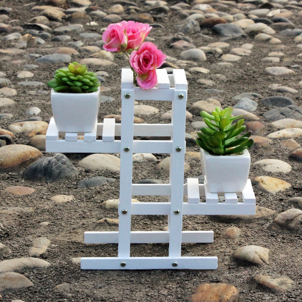 White 3 Tier Wooden Plant Stand Display Wood Tiered Succulent Planter Stand Damp-proof Indoor Outdoor Home Office Decorative