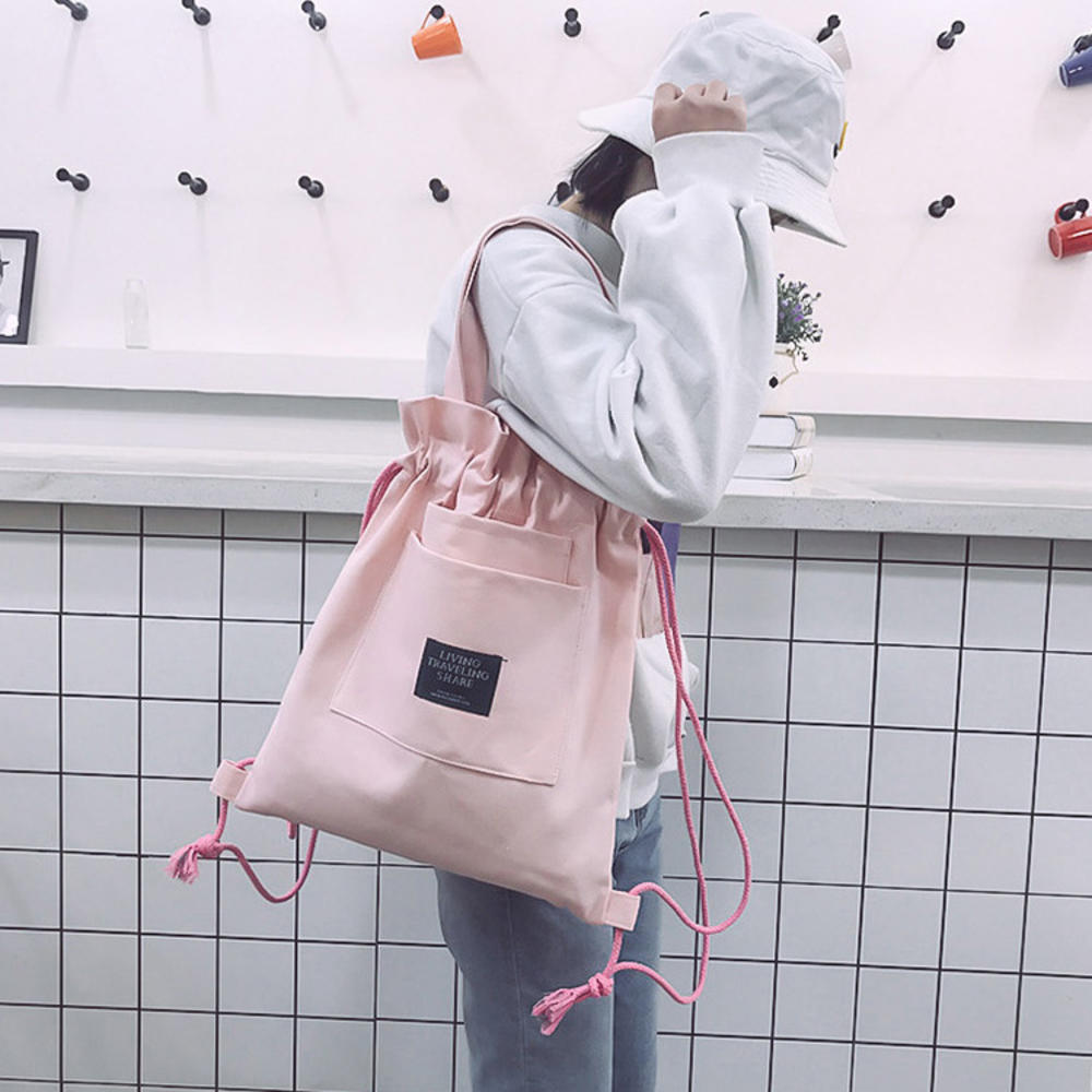 Large Women Canvas Shopping Handbag Ladies Casual Tote Backpack Drawstring Bag Shopping Bags Female Cotton Canvas Cloth Pouch