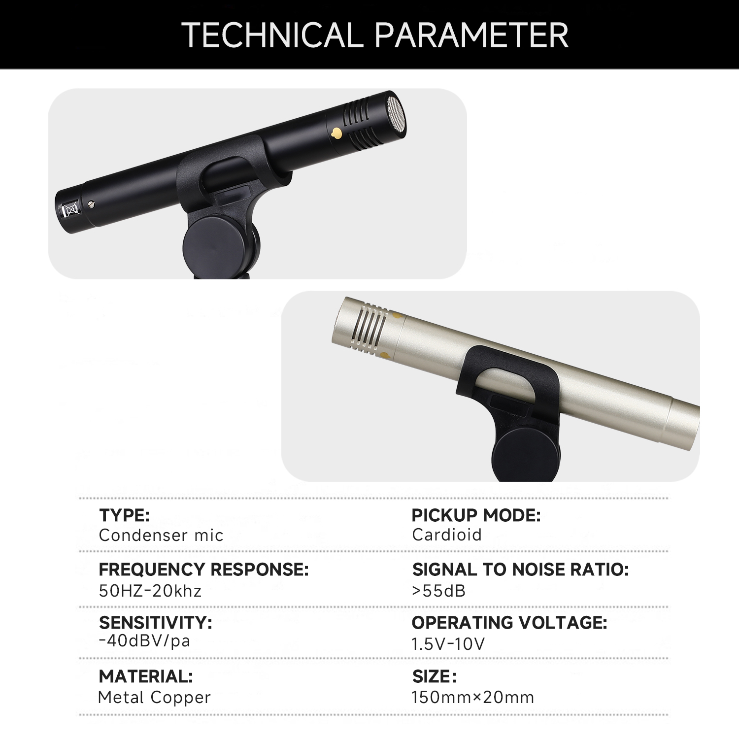 C02 Instrument Microphone Metal Recording Condenser Mic With Shockproof Clip & Windscreen for Drum,Live,Band