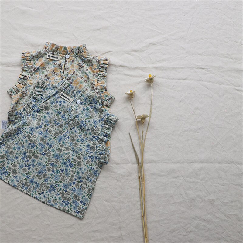 Impressão floral do vintage da criança do bebê da menina topos colete roupas de verão crianças camiseta traje