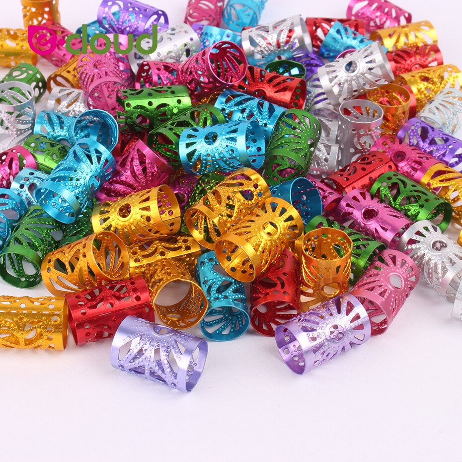 Anillos de joyería para el cabello para trenzas, cuentas de rastas de aluminio, puños de Metal, decoraciones doradas y plateadas, pinzas para el cabello, 100 unids/paquete