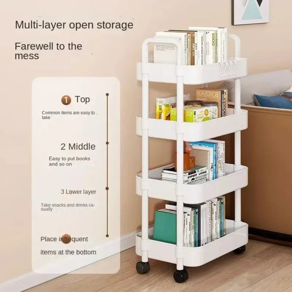 Mobile Storage Rack Trolley 3/4 Layer Storage Rack with Wheels Kitchen Storage Trolley Bathroom Storage Rack Snack Storage Rack