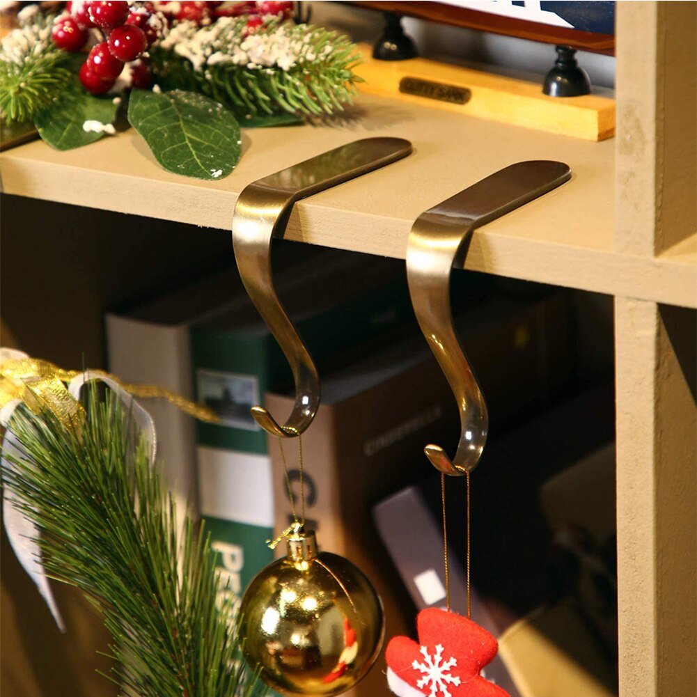 1/2Pcs Kerstsok Houders Haken Schoorsteenmantel Hangers Metalen Opknoping Clips Voor Xmas Party Decoratie Benodigdheden