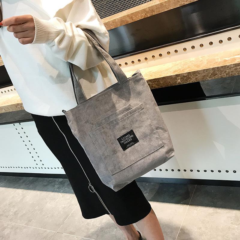 Kvinder corduroy skuldertasker stribet klud stof håndtasker afslappet lynlås tote lærred crossbody taske sød indkøbstaske til damer